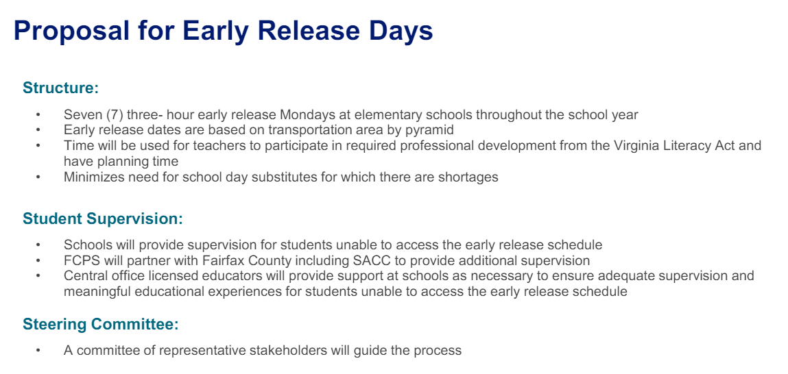 Details of FCPS' early release proposal