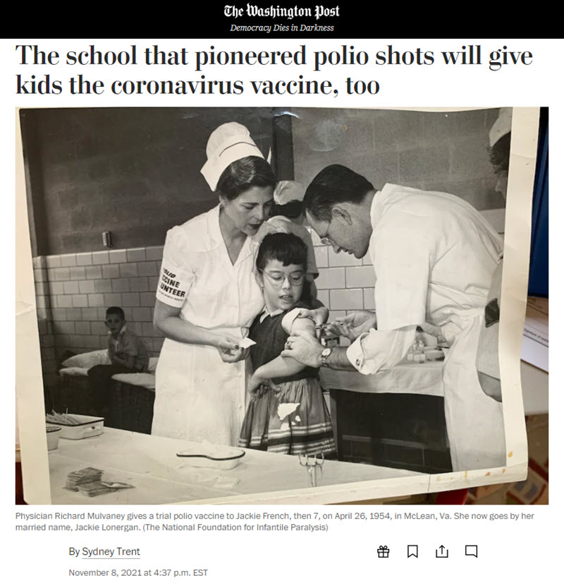 Washington Post article about polio vaccines at Franklin Sherman ES