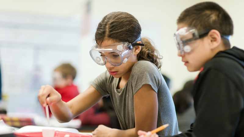 students working on a science project