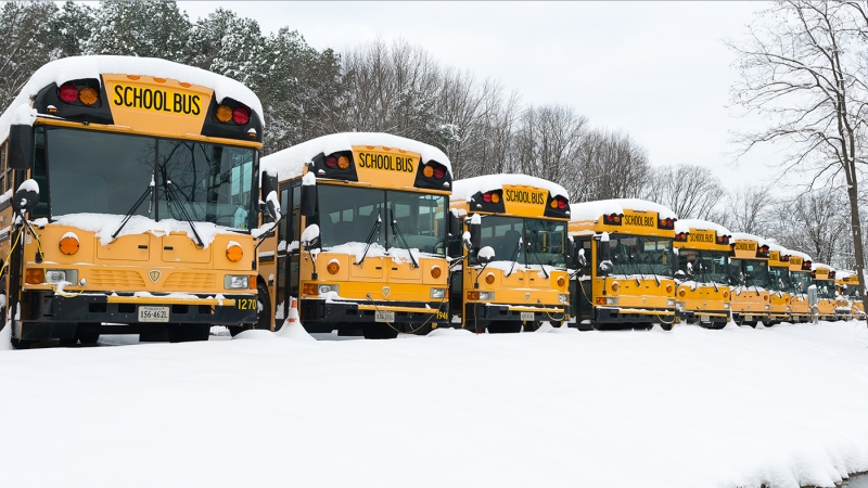 School Buses in snow.