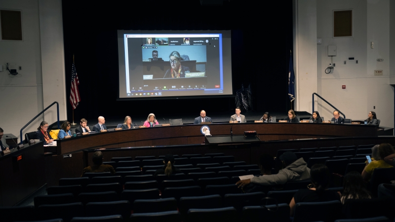 School Board Members, Superintendent Reid, and Student Representative Rida Karim participate in the January 11, 2024 School Board meeting.