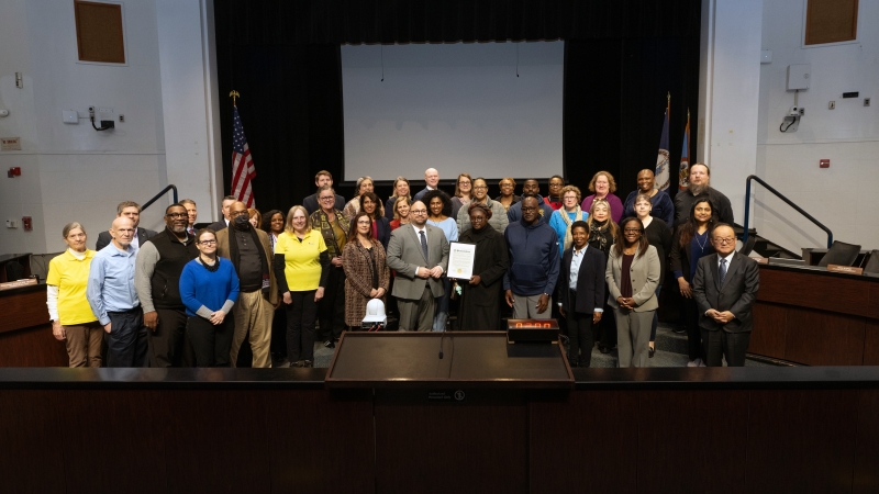 School Board Members join the family of Michelle Leete, FCPS Leadership Team, Planning Commissioner Evelyn Spain, and Guests in attendance for the "Honoring Michelle Leete" proclamation.