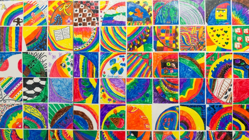 Colorful, abstract student artwork