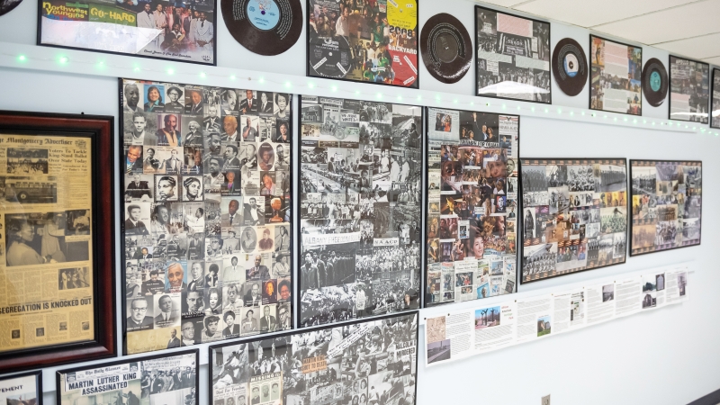 A photo of a collection of Black and African American history on display at Mount Vernon High School. 