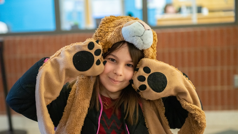 A student dressed up as a lion