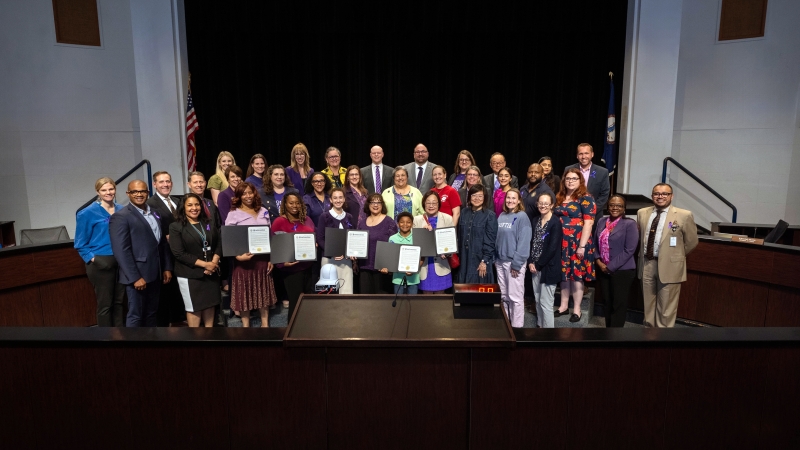 The School Board joins students, staff, and community members in support of the Month of the Military Child proclamation.