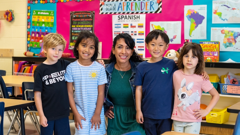 Teacher and four students