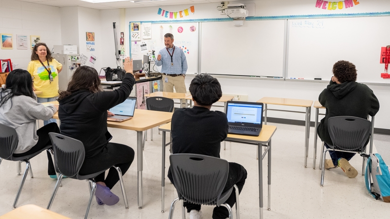 Students at Herndon High School study in a classroom