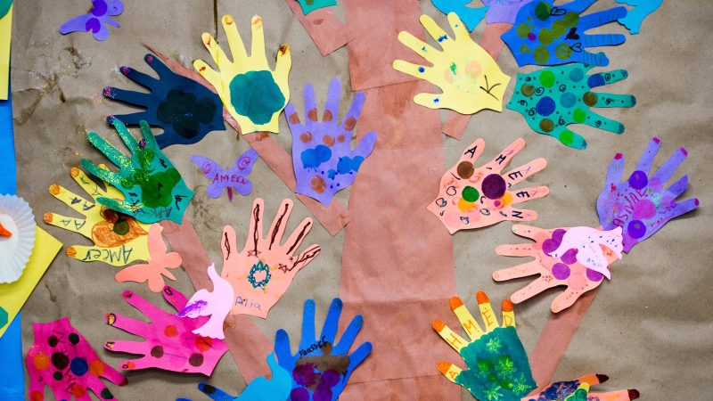 cut outs of hands on construction paper.