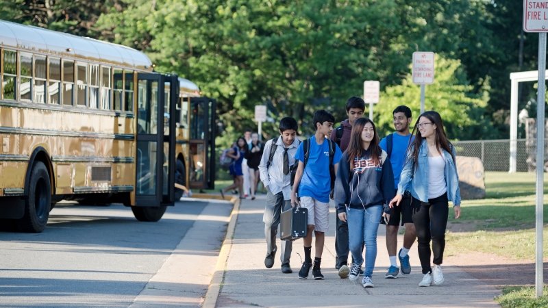 Middle school students walking to school