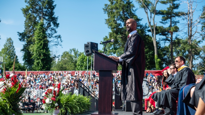 Jewad Abdulhadi speaks at a graduation