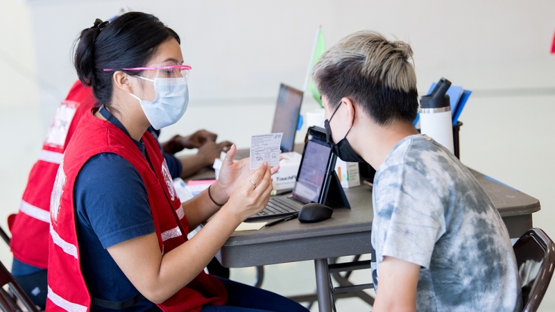 Student getting shots