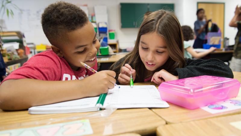 two students working together