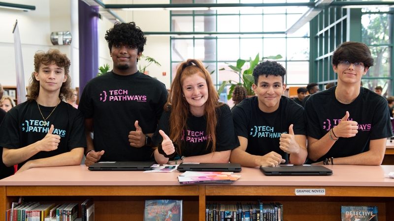 High school kids giving a thumbs up.