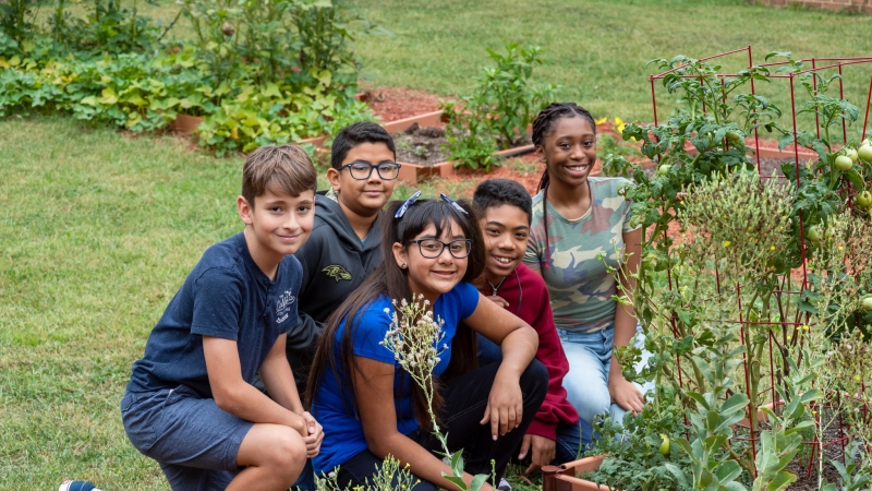 Students in a garden