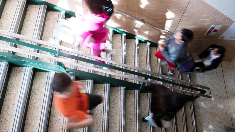 photo of students using stairwell