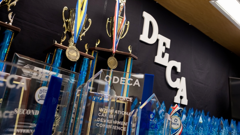 DECA award plaques and trophies