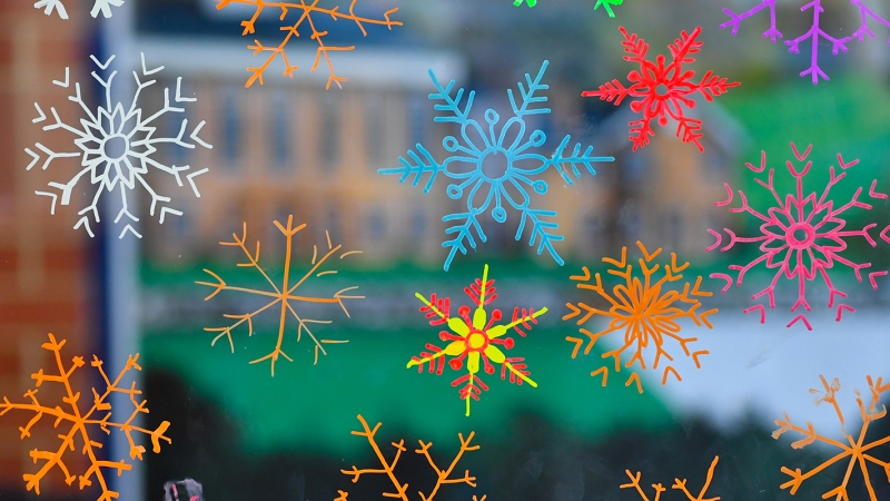 Snowflakes drawn on a window