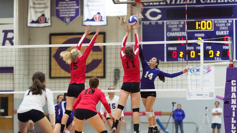 Girls playing volleyball