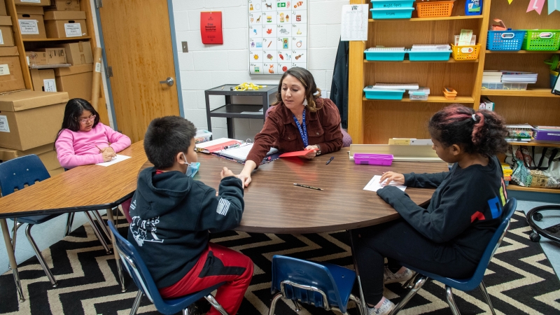 A small group of students meet every day at Brookfield Elementary to work on reading intervention skills, with staffing and materials funded by federal aid intended to help students recover from the pandemic.