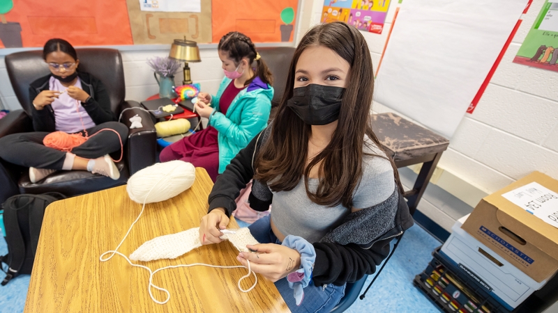 Katherine Johnson Middle School students embrace knitting as part of an effort to bolster social-emotional learning.