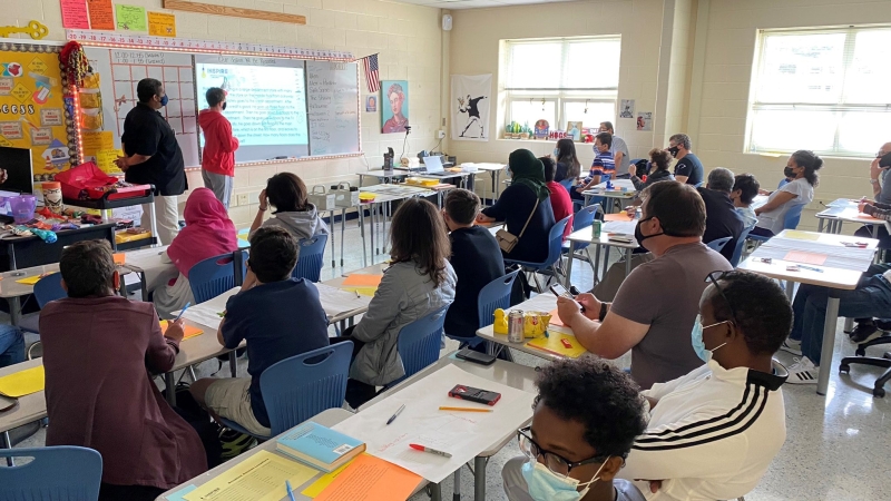 Students and parents attend a fall Saturday session at Glasgow Middle School.