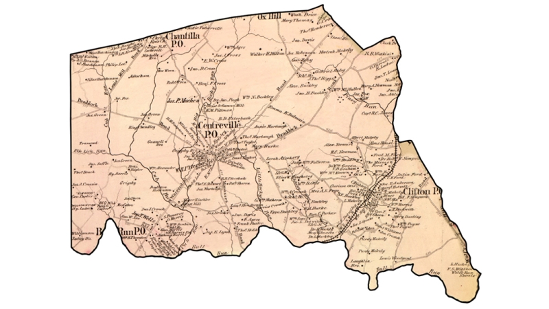 Detail of an 1878 map of Fairfax County showing the Centreville Magisterial District.