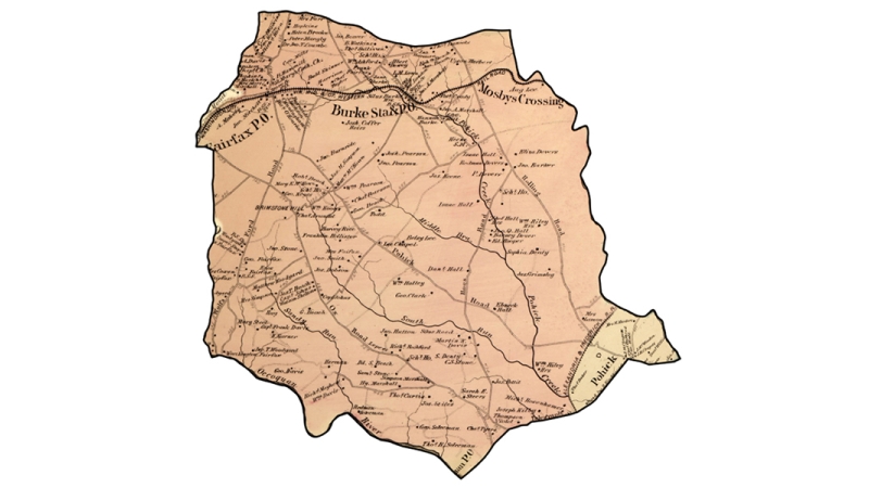 Detail of an 1878 map of Fairfax County showing the Lee Magisterial District.