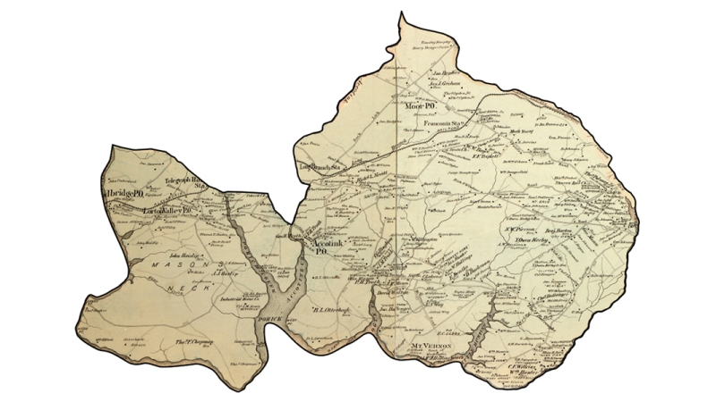 Detail of an 1878 map of Fairfax County showing the Mount Vernon Magisterial District. 