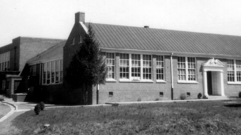 Photograph of the front exterior of Burke Elementary School.