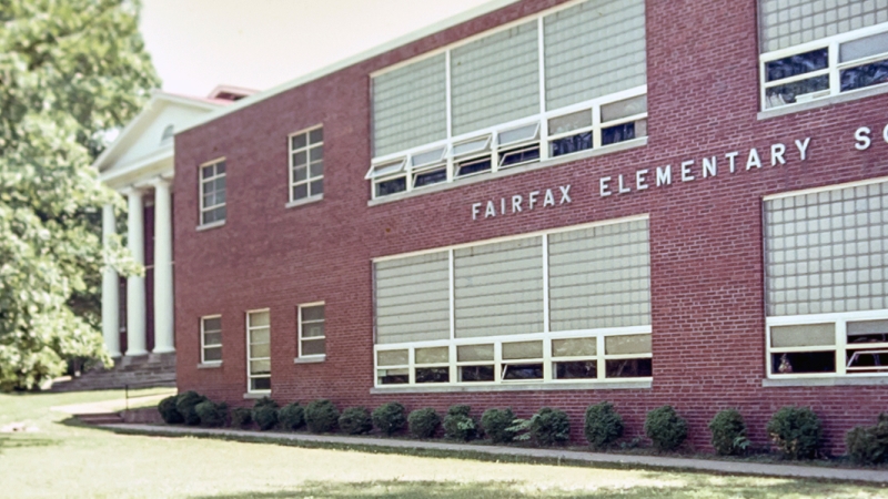 Photograph of the front exterior of Fairfax Elementary School.