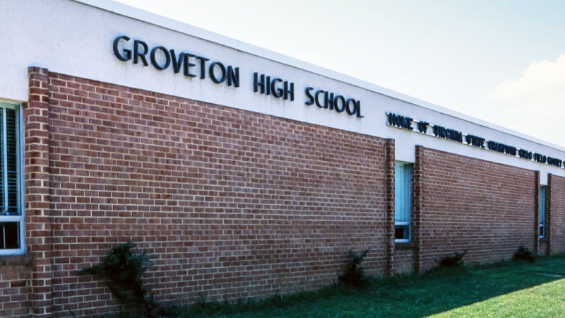 Photograph of the new Groveton High School’s Quander Hall.