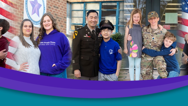 Four military families with parent in uniform.