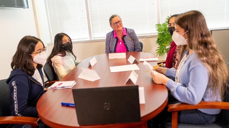 Dr. Reid takes questions from student journalists representing McLean High School, Langston Hughes Middle School, Churchill Road Elementary School, Luther Jackson Middle School and  London Towne Elementary School.