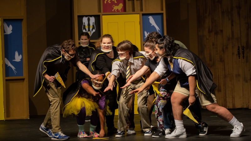South County High School students performing in Puffs (Two Act Edition for Young Wizards).