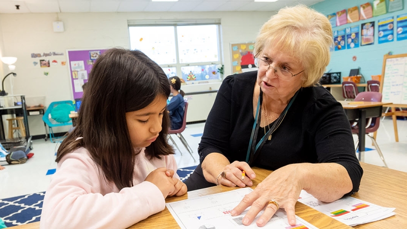 Retiree Bunni Cooper, now a regular substitute at Bull Run Elementary