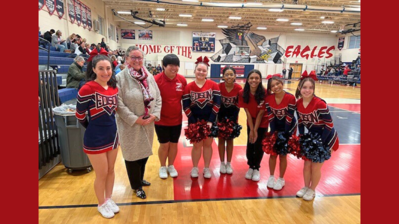 Dr. Reid with the Edison HS winter cheer squad