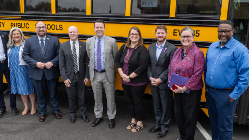 Dr. Reid celebrating the Clean School Bus Program