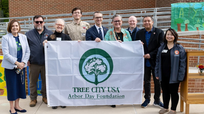 Dr. Reid at the official Arbor Day proclamation at Annandale Terrace ES