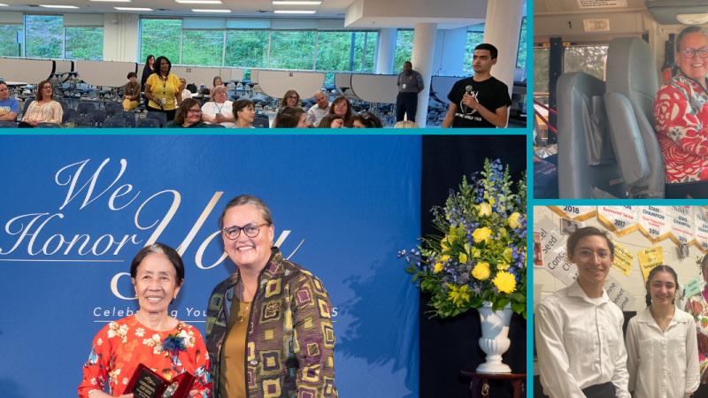 A collage of Dr. Reid at events with FCPS students and staff