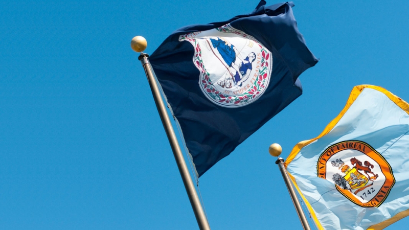 Photo of Virginia State Flag and Fairfax County Flag