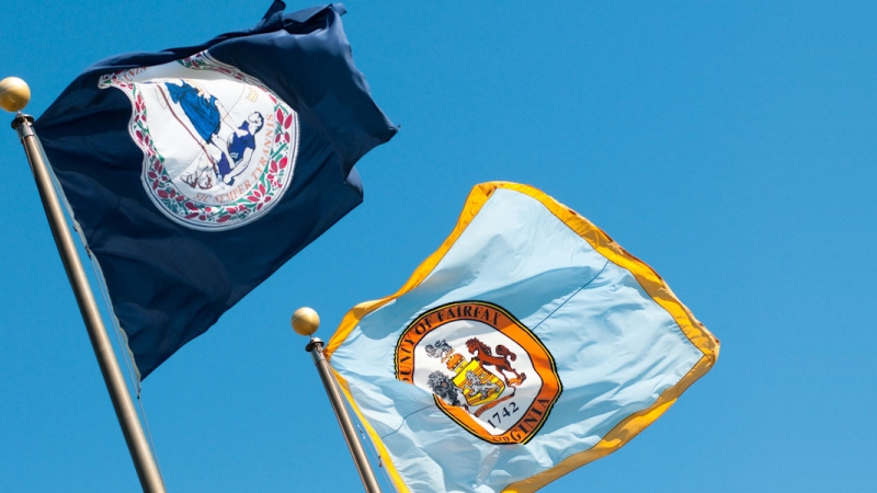 Virginia state and Fairfax county flags