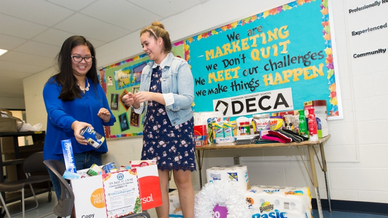 two female students in a marketing class