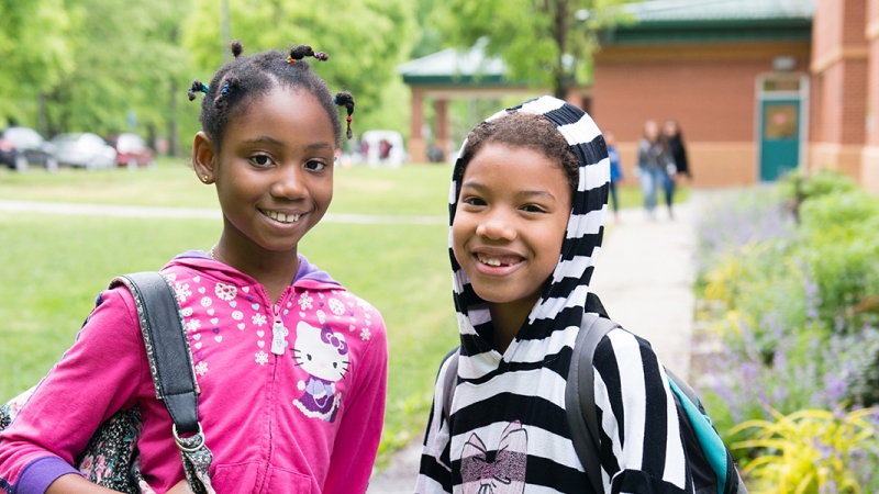 students on the path to school