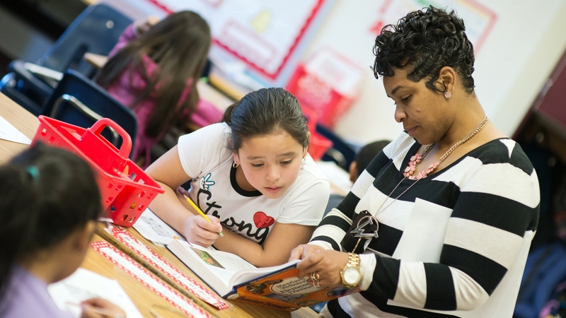 Photo of a teacher working with a student