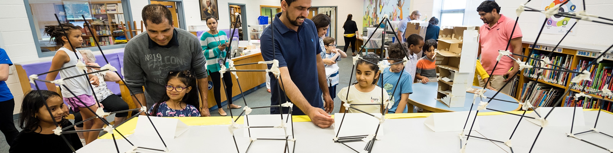 parents looking at student work